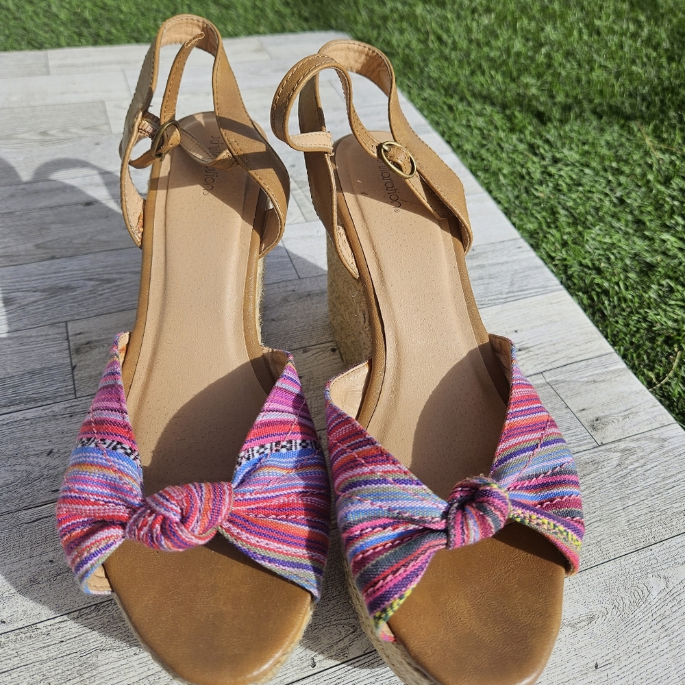 Xhilaration Open Peep Toe Sandals Adjustable Strap Wedge Heel Size 10